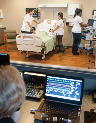 nursing students in a simulation lab