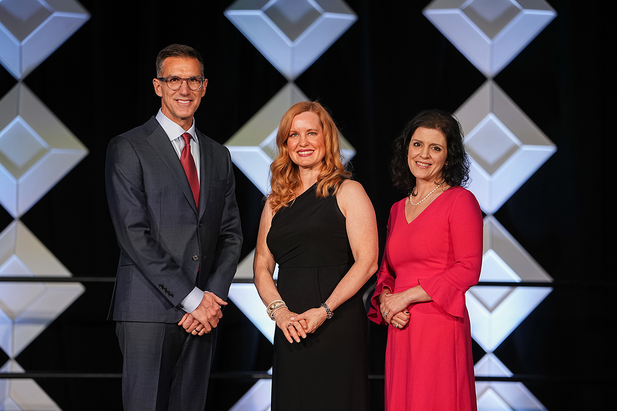honorees Jason Houseworth, Ashley Davidson, Emily Abdoler on stage